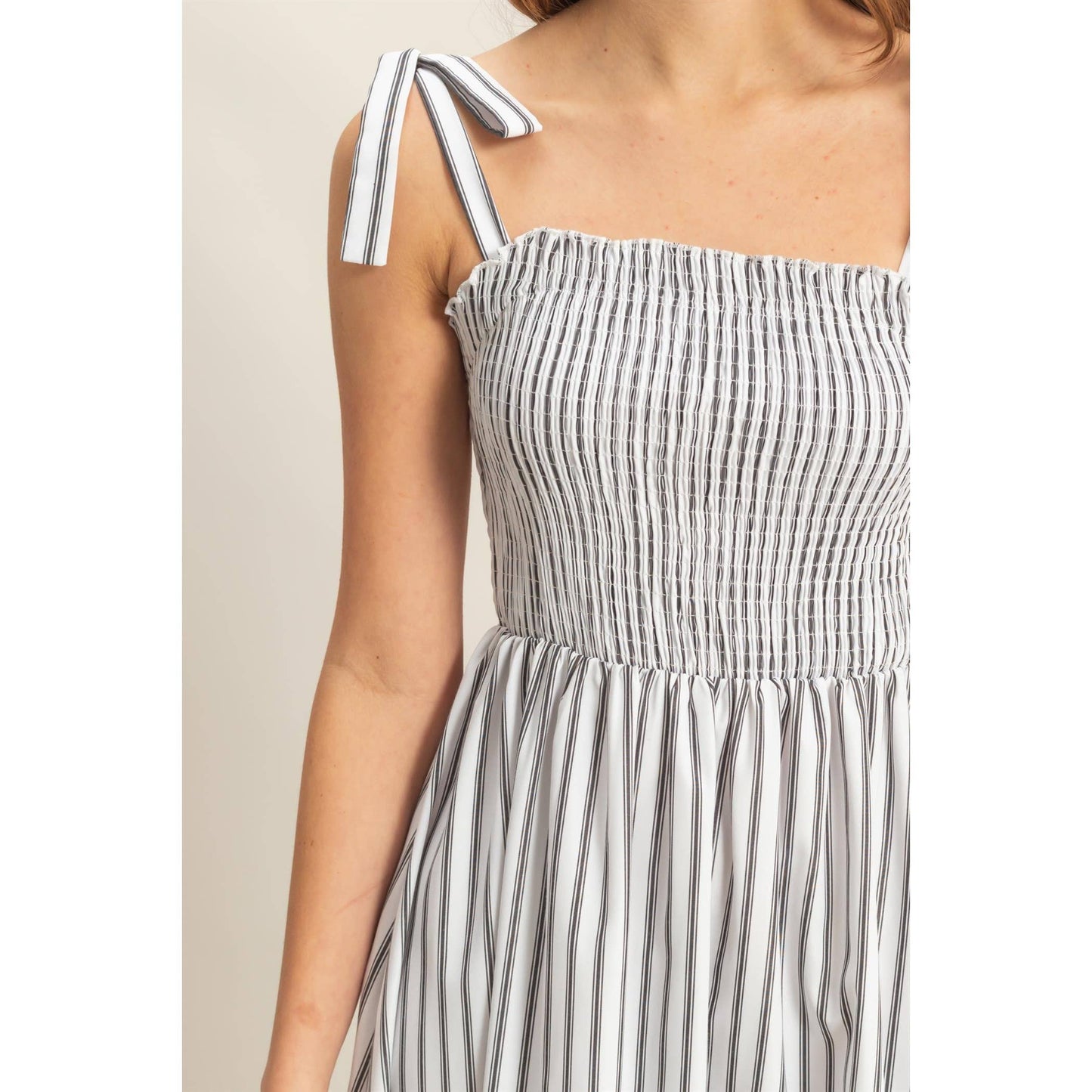 Striped Smocked Bodice Poplin Dress