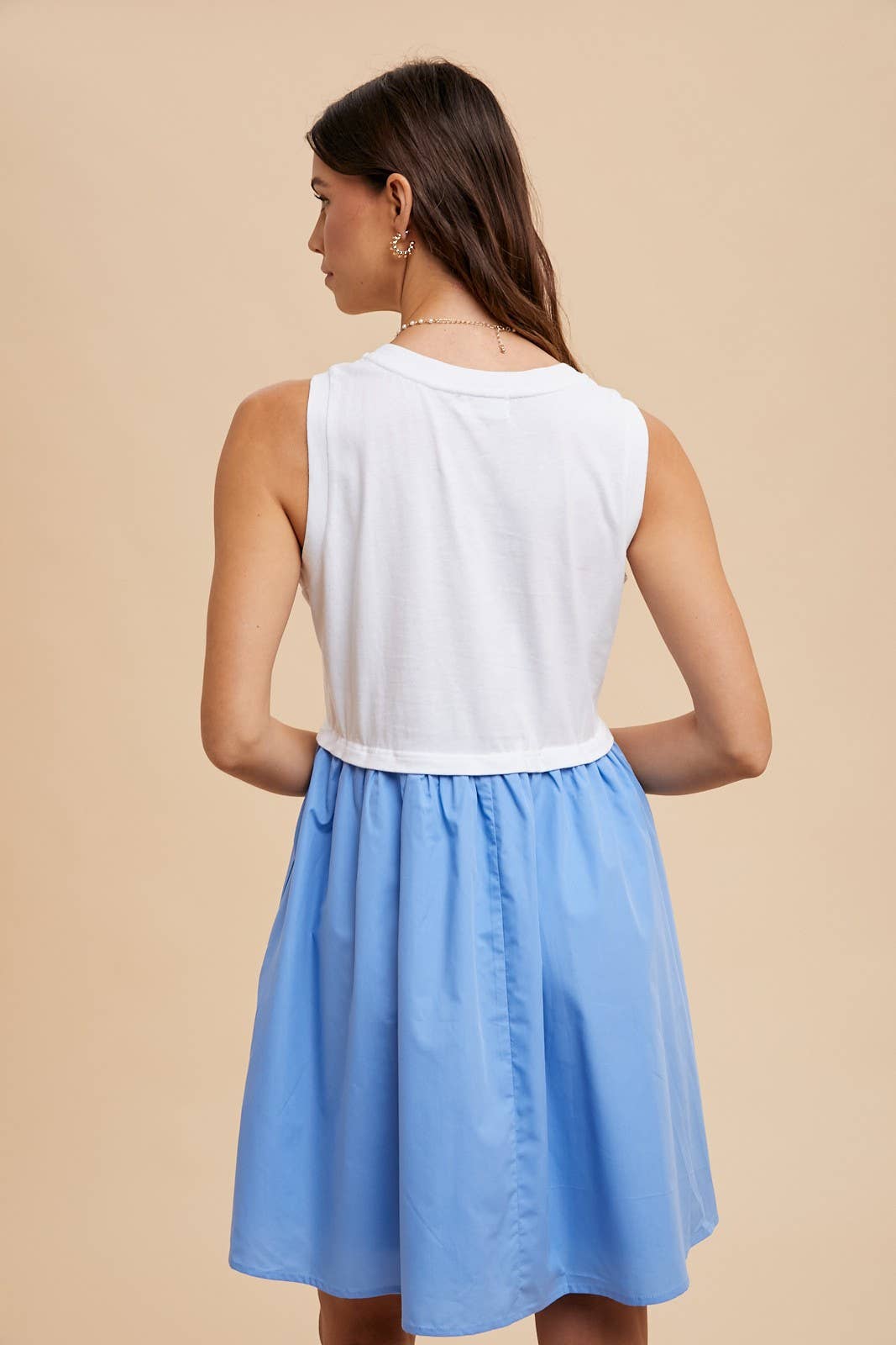 MIX MEDIA SLEEVELESS BABYDOLL MINI DRESS