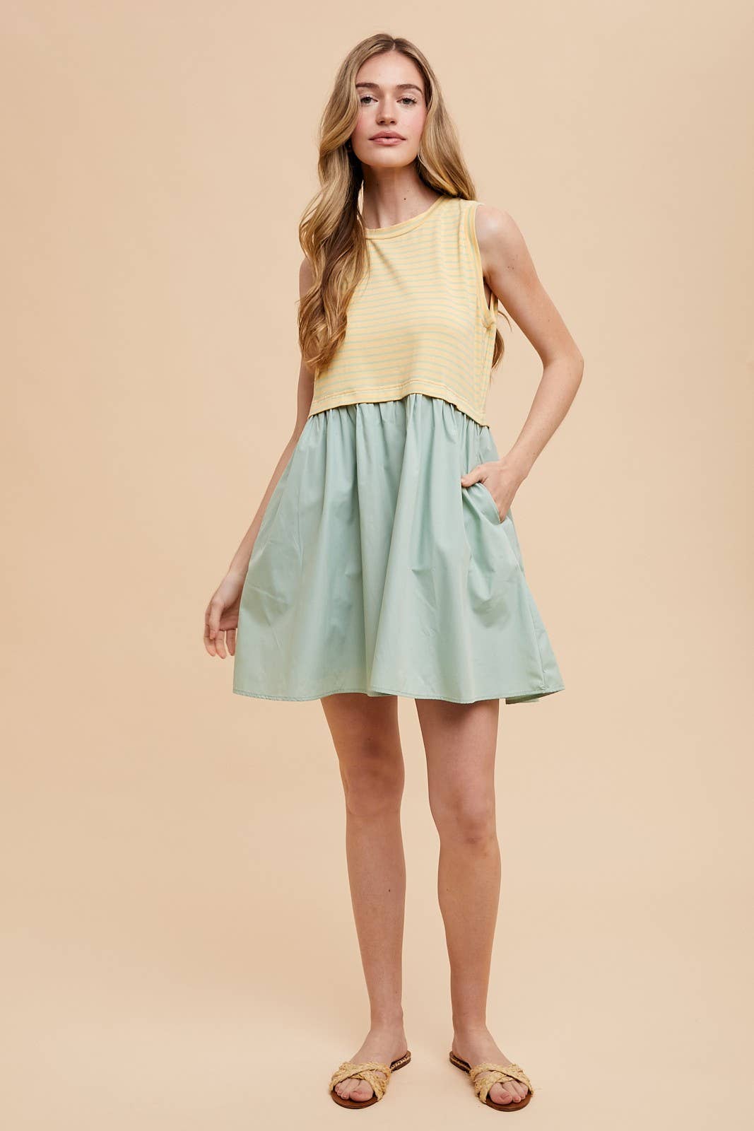 Banana Stripe Dress Mix Media