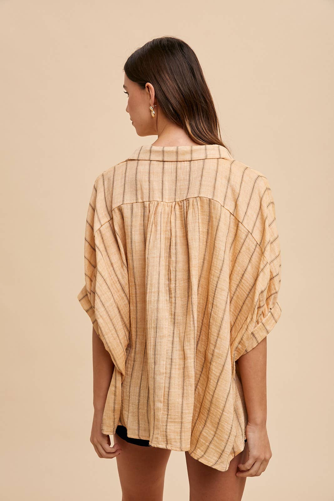 OVERSIZED DROP SHOULDER STRIPED WOVEN BLOUSE