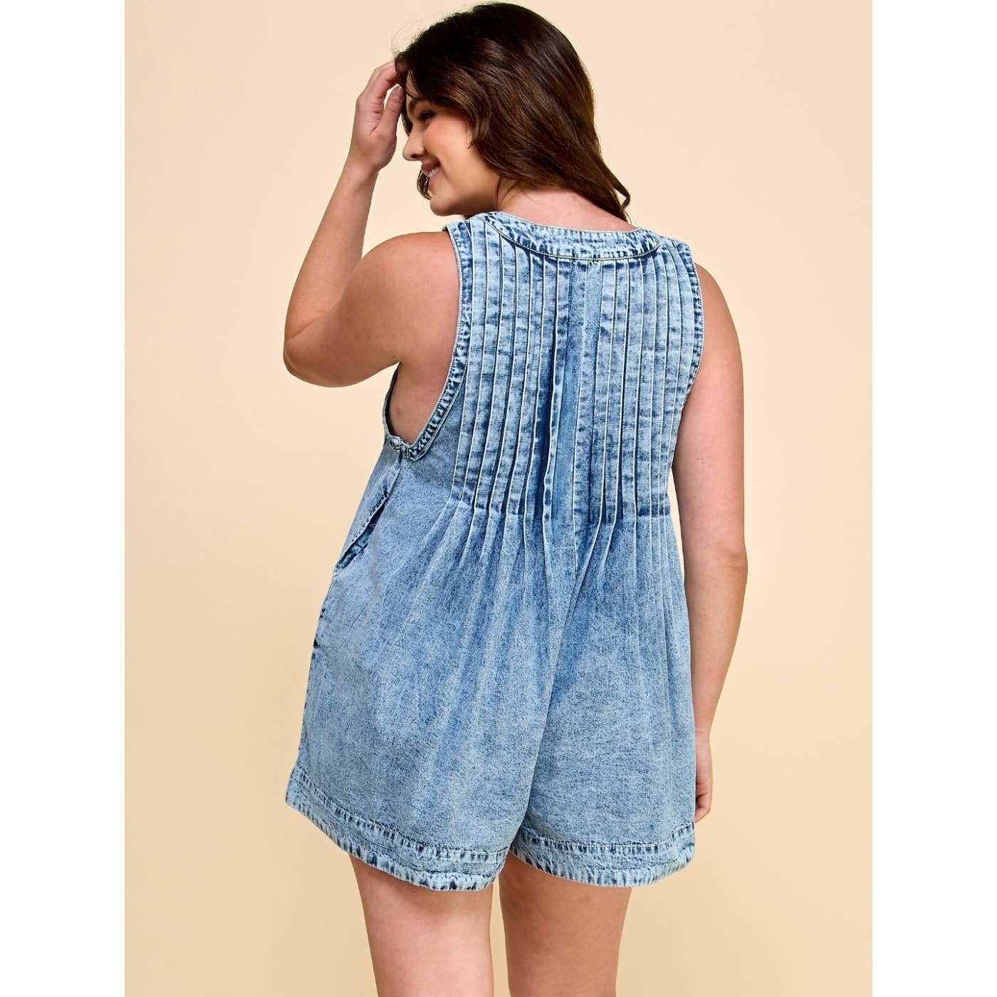 V-neck Denim Romper - Plus