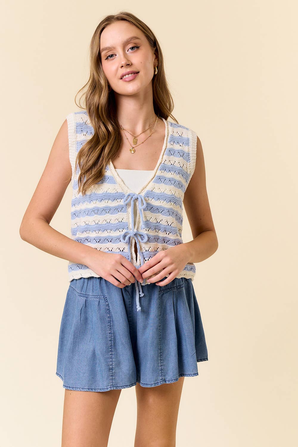 TIE FRONT STRIPE VEST