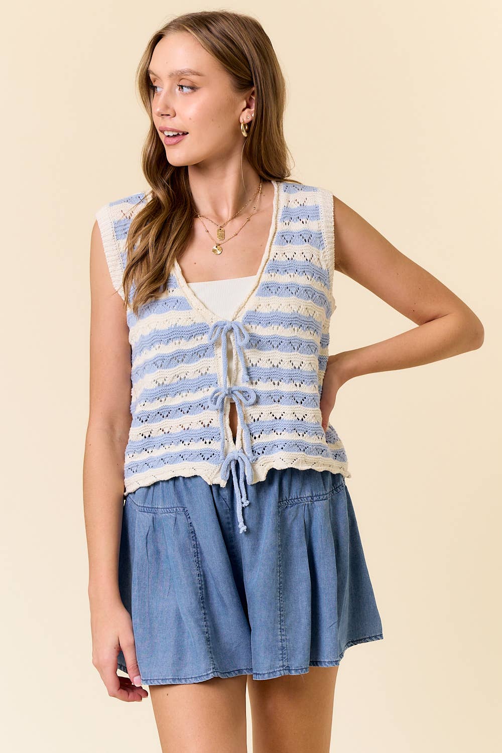 TIE FRONT STRIPE VEST