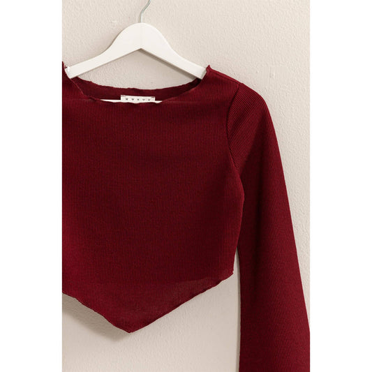 BELL SLEEVE RIBBED KNIT CROP TOP