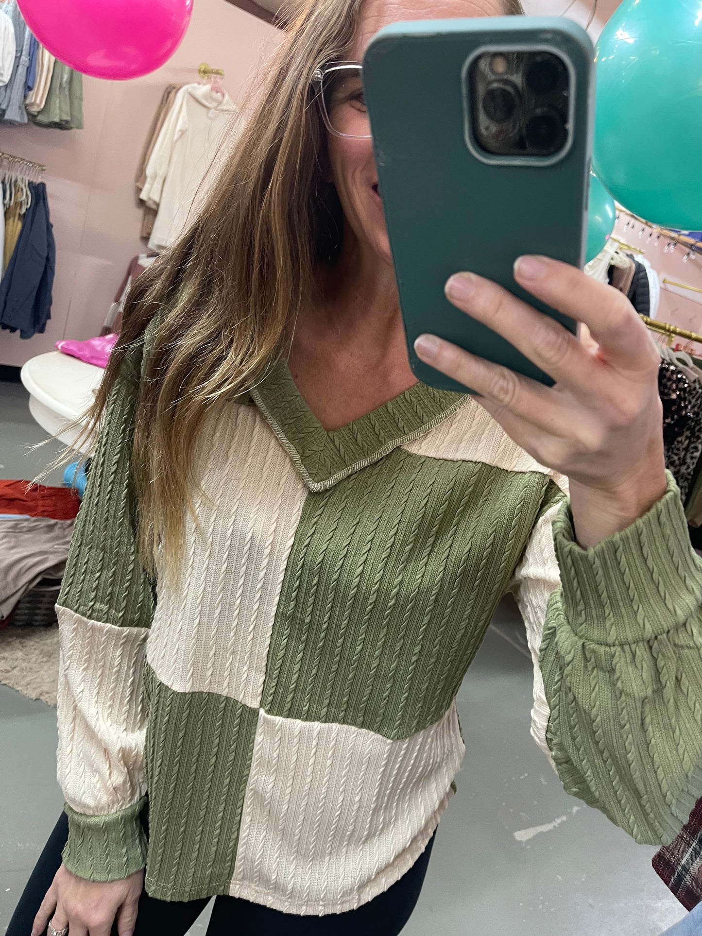 Green Check Colorblock Sweater