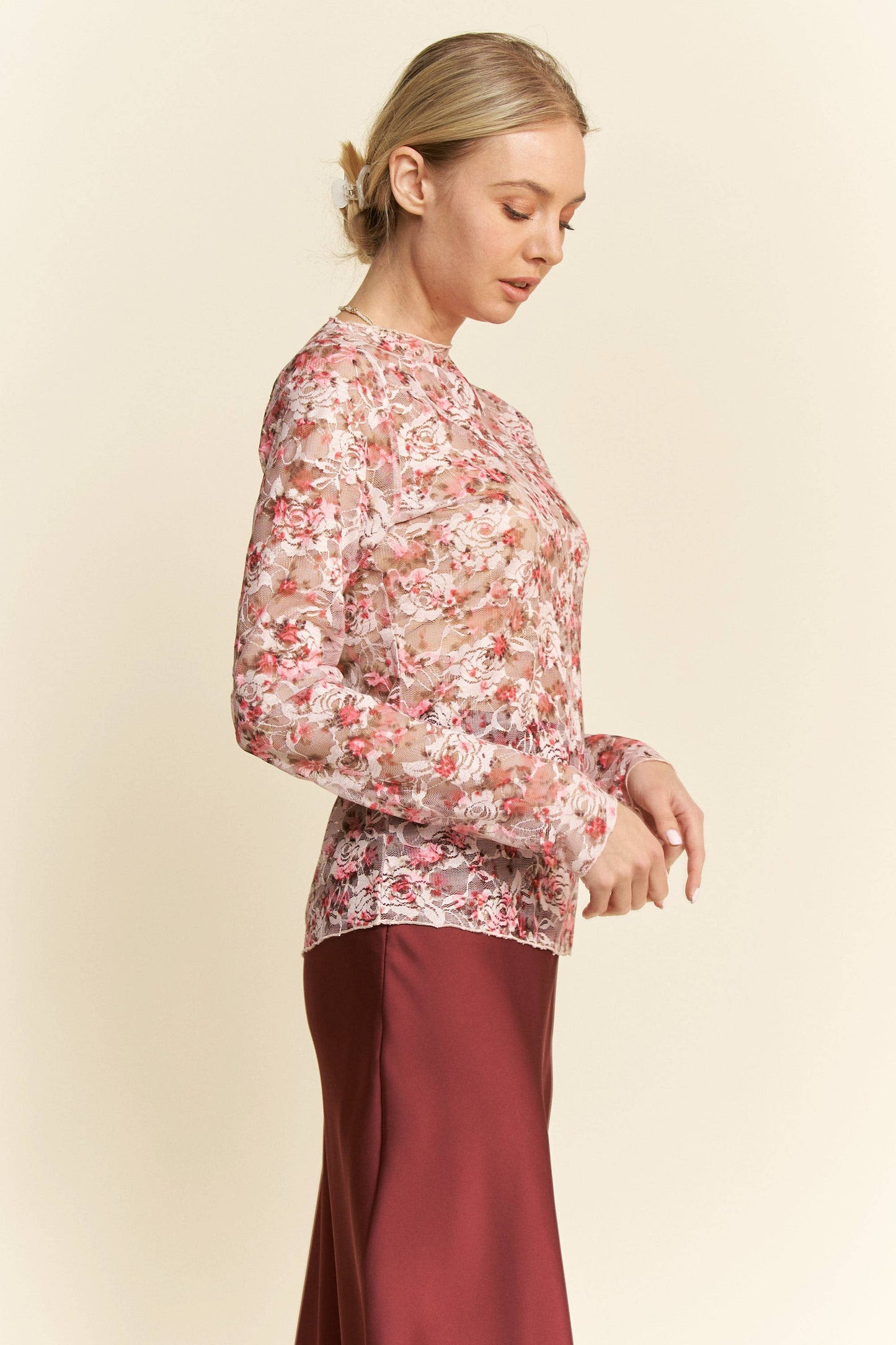 FLORAL MESH LONG SLEEVE LAYERING TOP