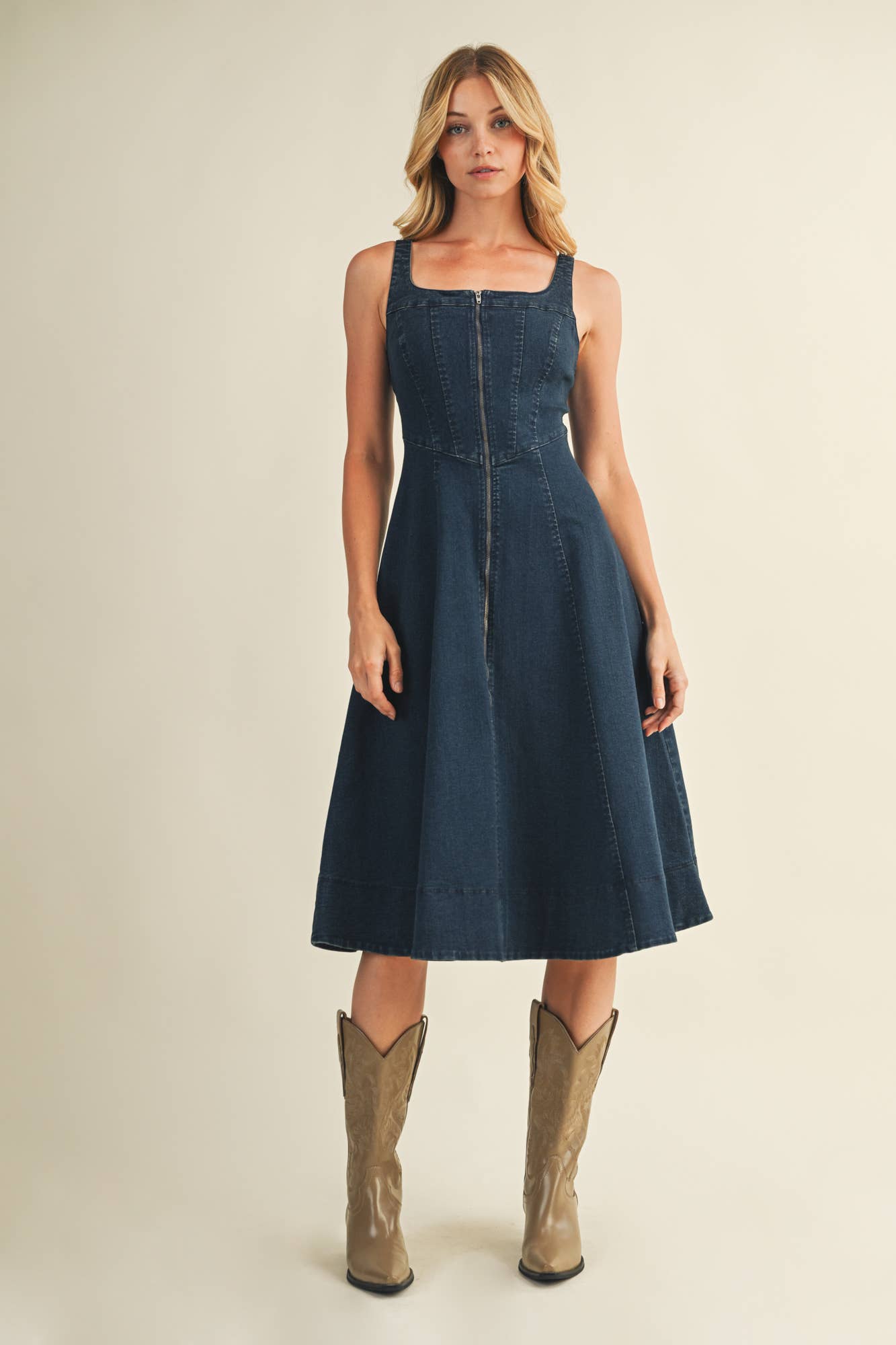 FRONT ZIP CORSET DENIM DRESS