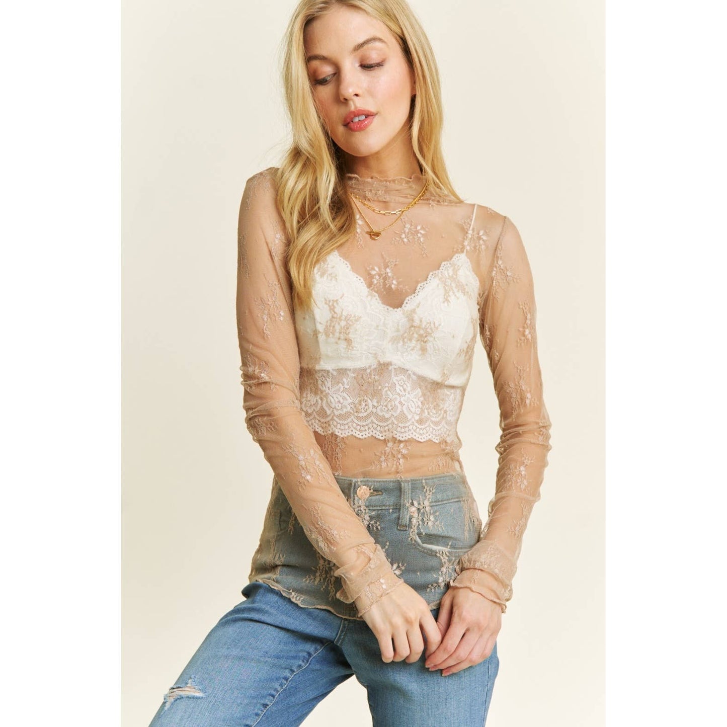 MESH LACE HIGH NECK