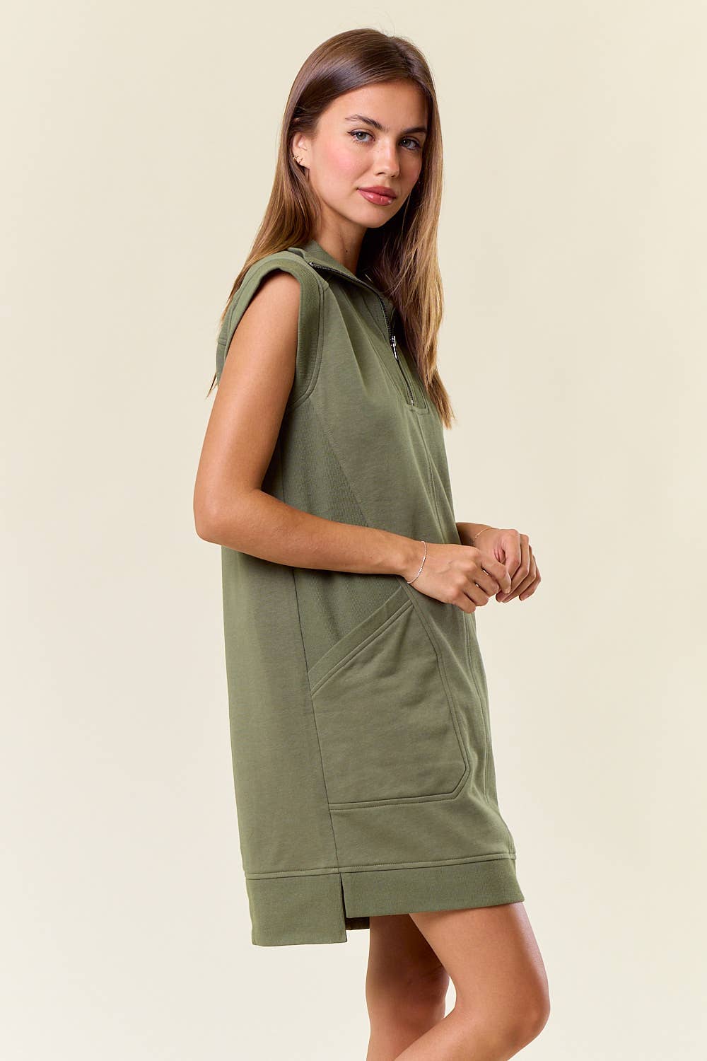 Zip-Front Cap Sleeve Mini Dress