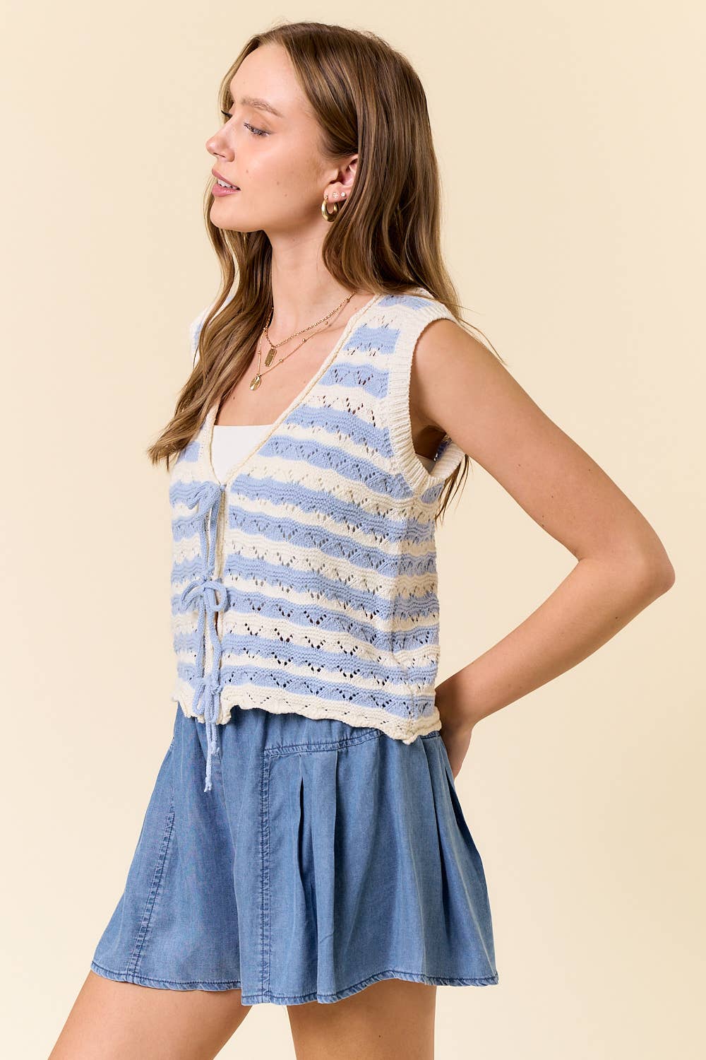 TIE FRONT STRIPE VEST