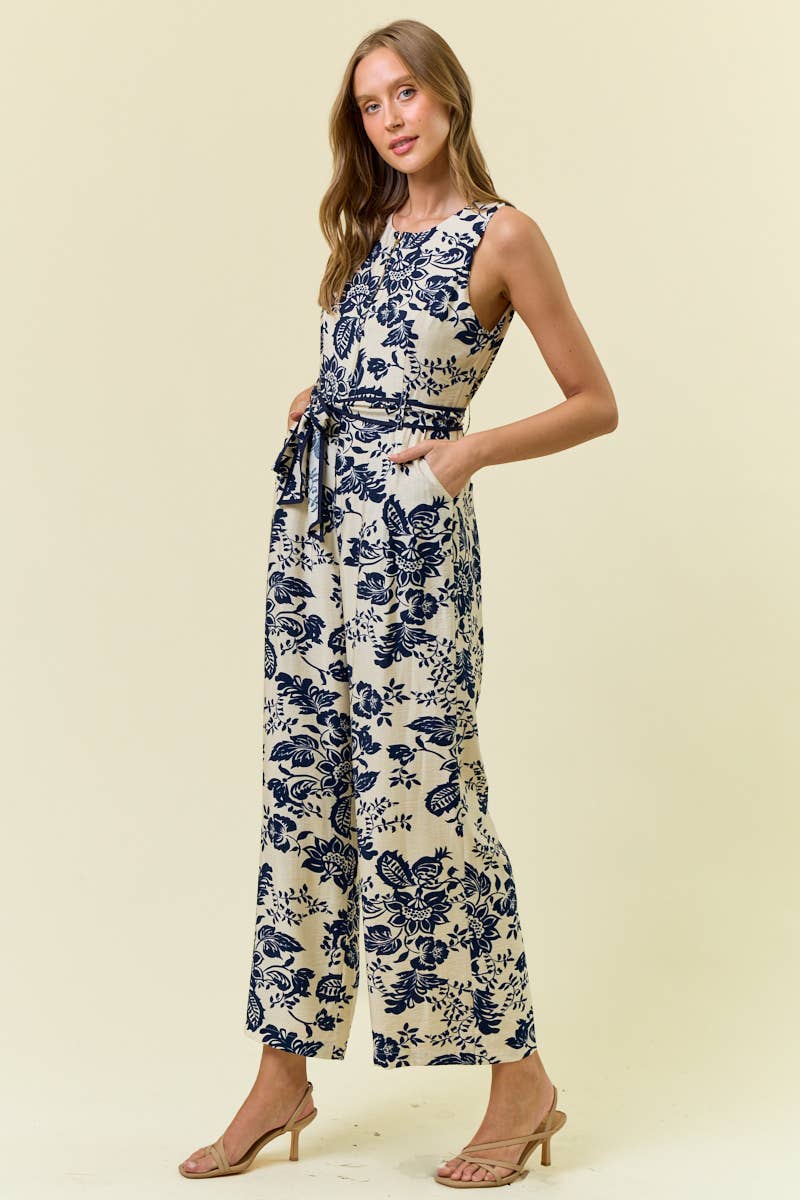 PAISLEY ZIP JUMPSUIT NAVY
