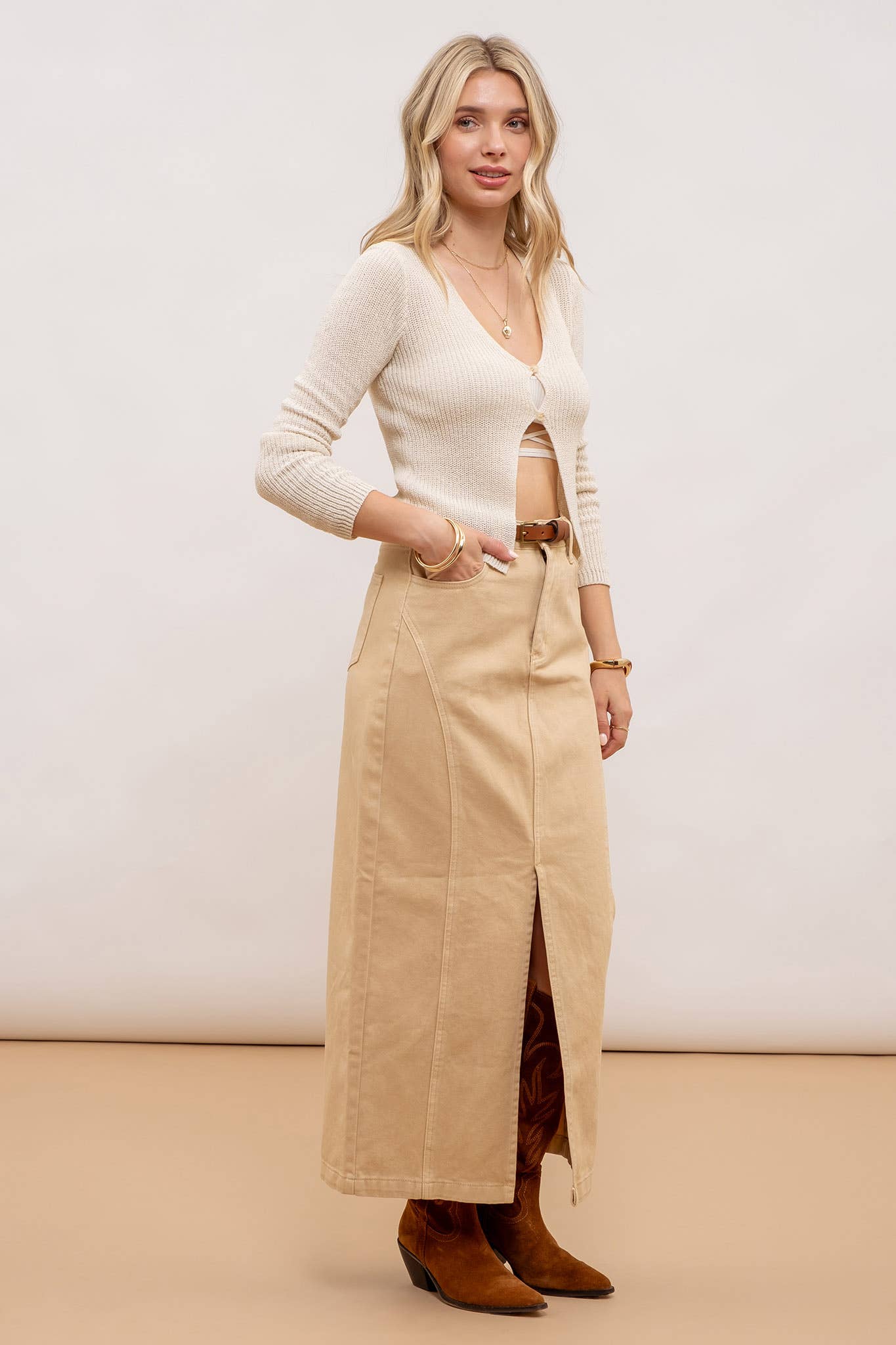 PANELED MIDI SKIRT