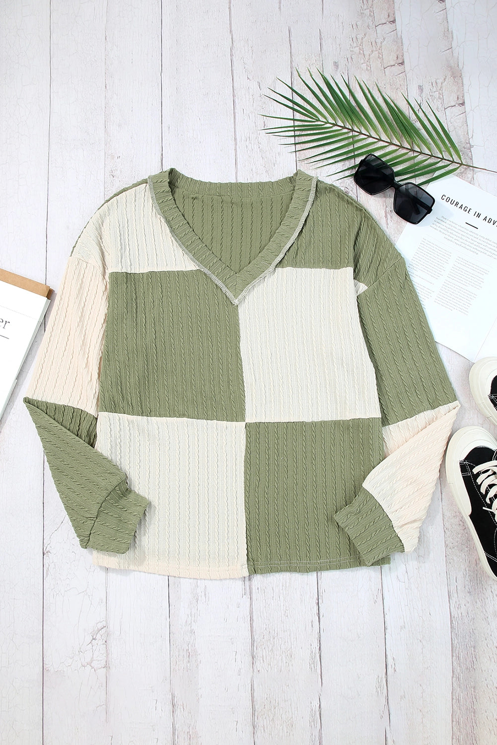 Green Check Colorblock Sweater