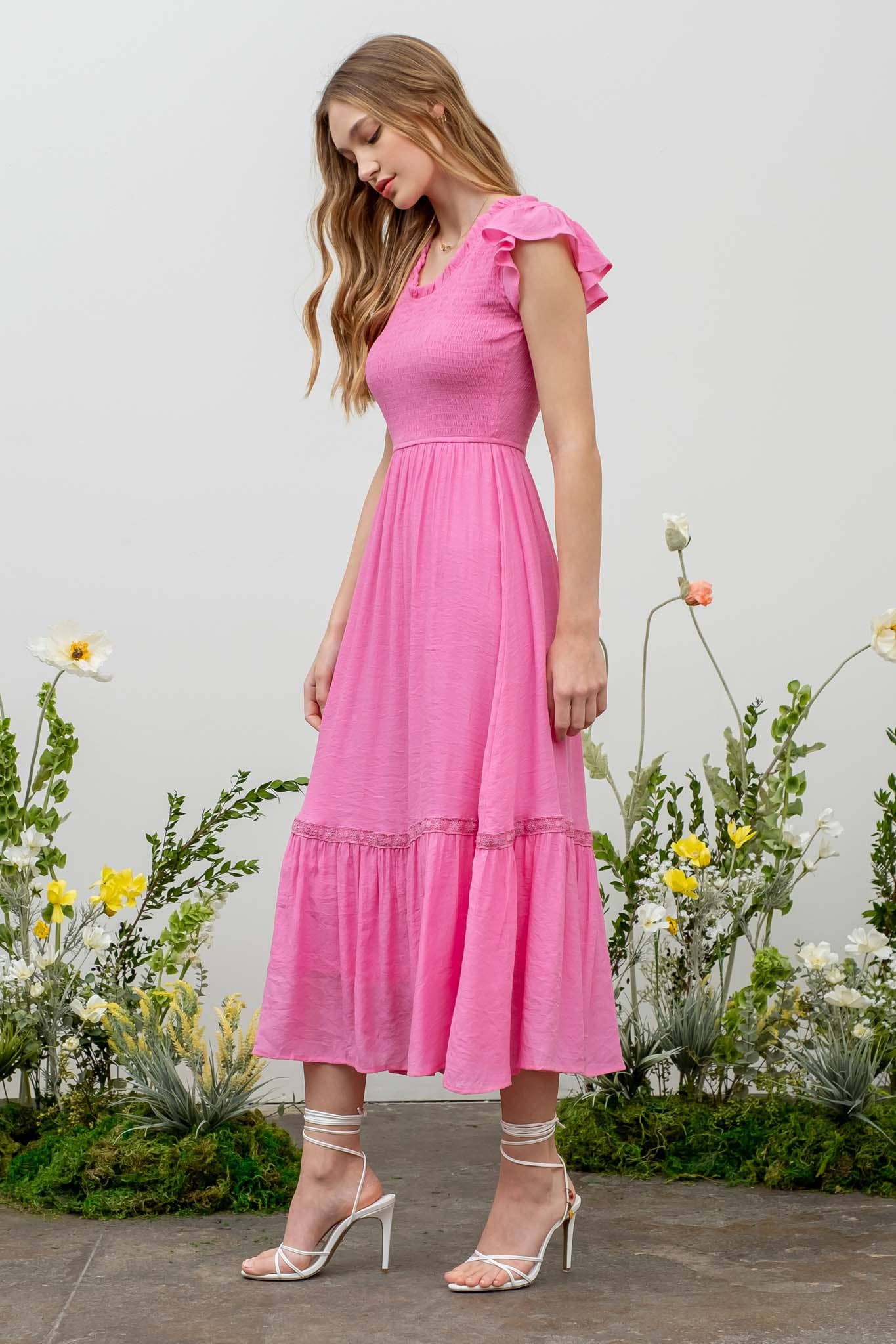 SCOOP RUFFLE NECK MAXI