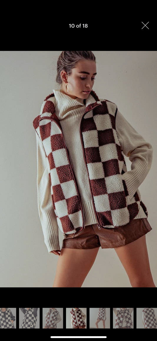 Checkered Sherpa vest