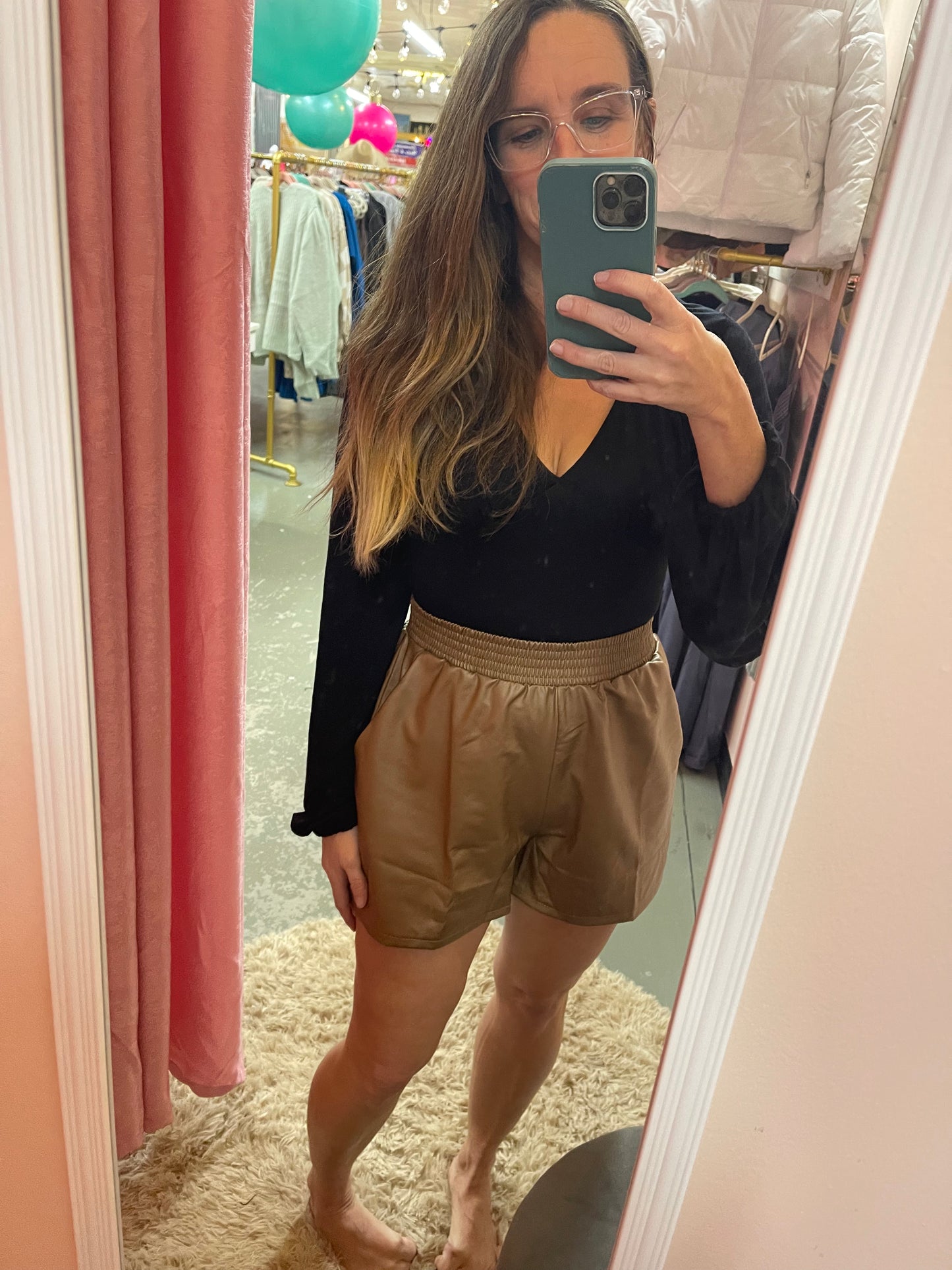 Camel Faux Leather Shorts