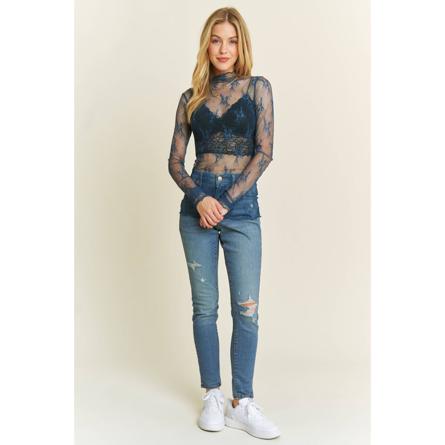 MESH LACE HIGH NECK