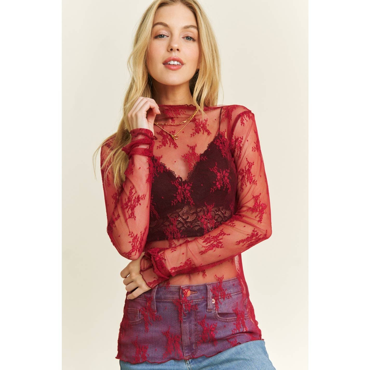 MESH LACE HIGH NECK