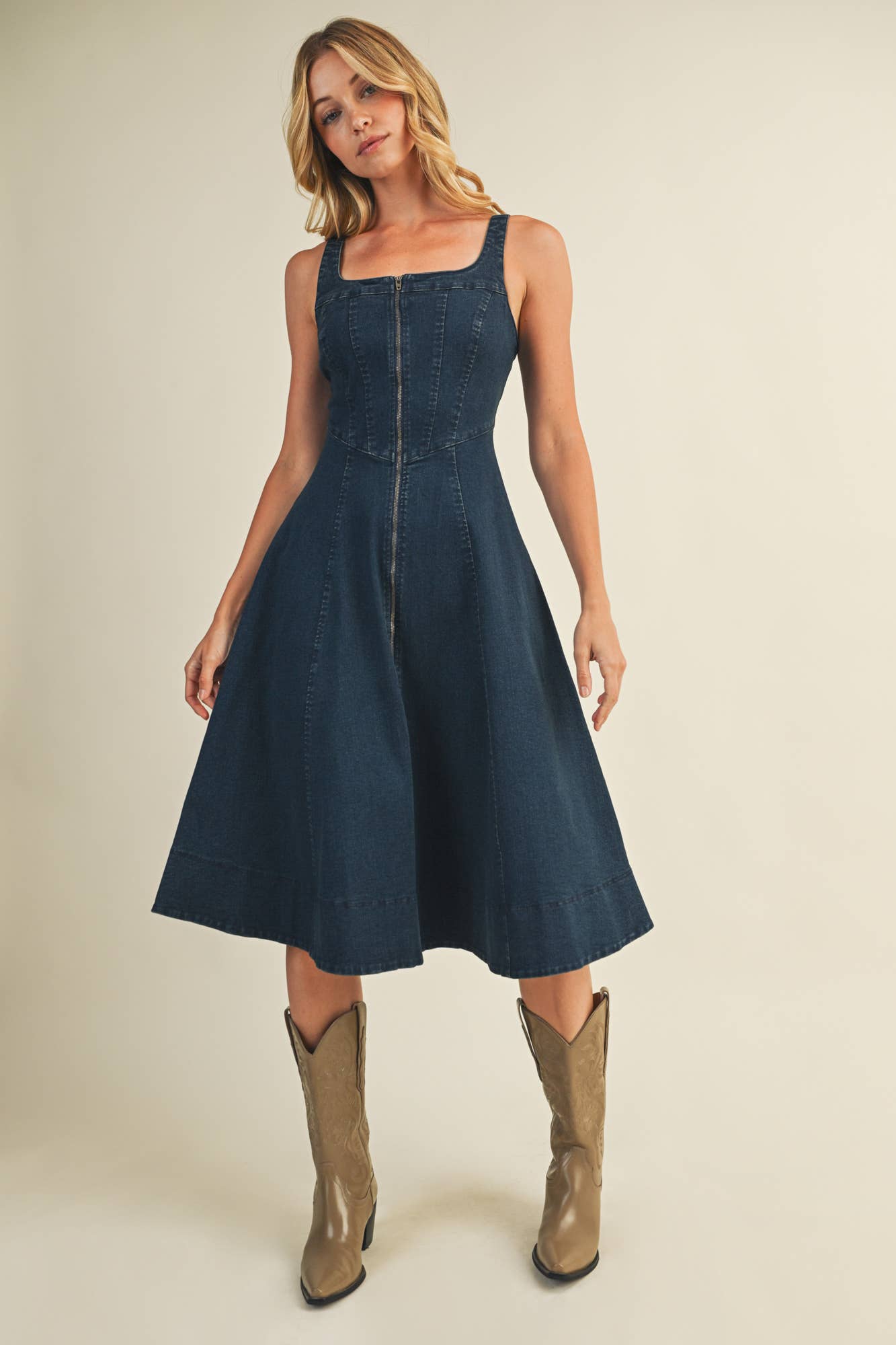 FRONT ZIP CORSET DENIM DRESS