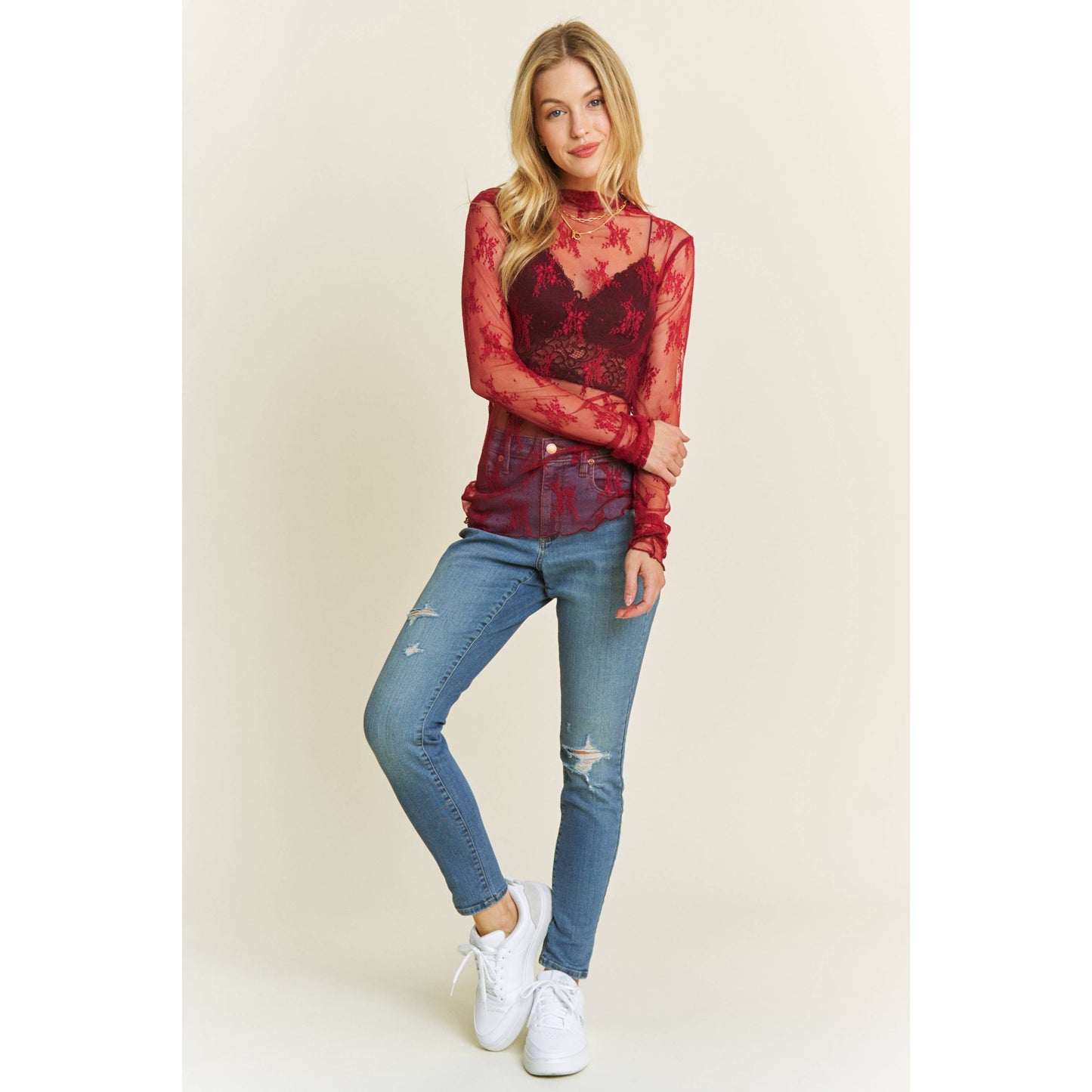 MESH LACE HIGH NECK