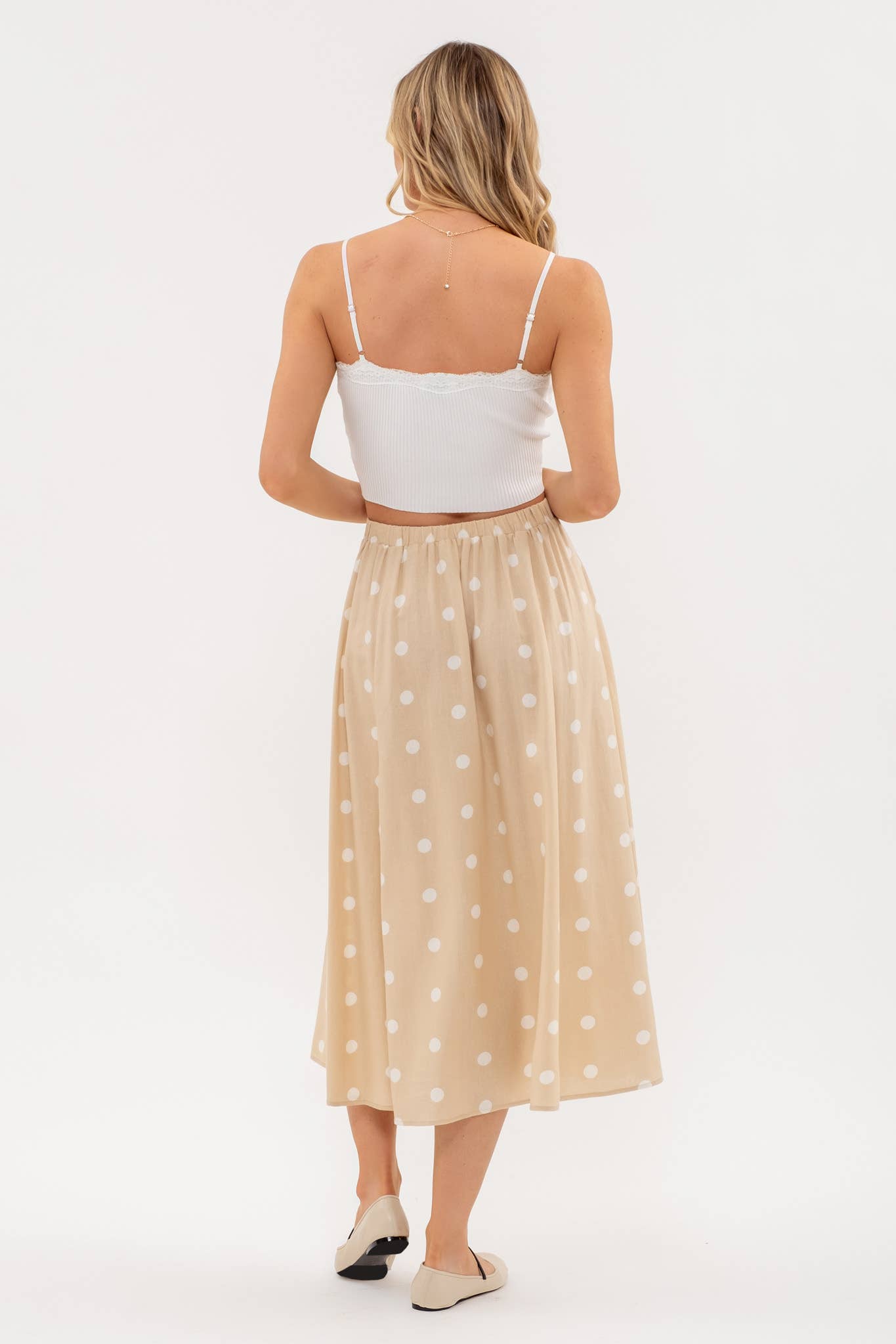 POLKA DOT BUTTON DOWN MIDI SKIRT