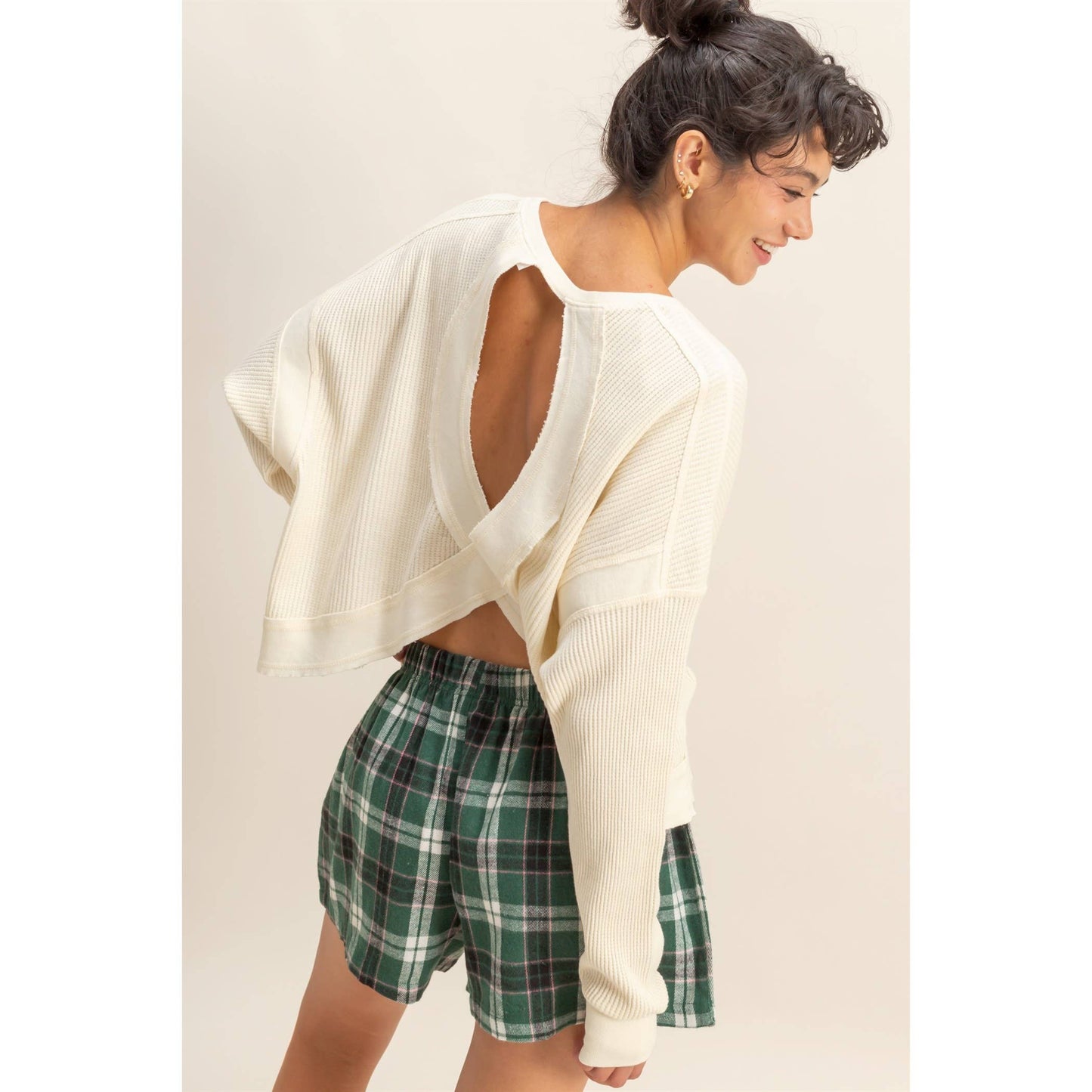 Chic Open Back  Long Sleeve Top