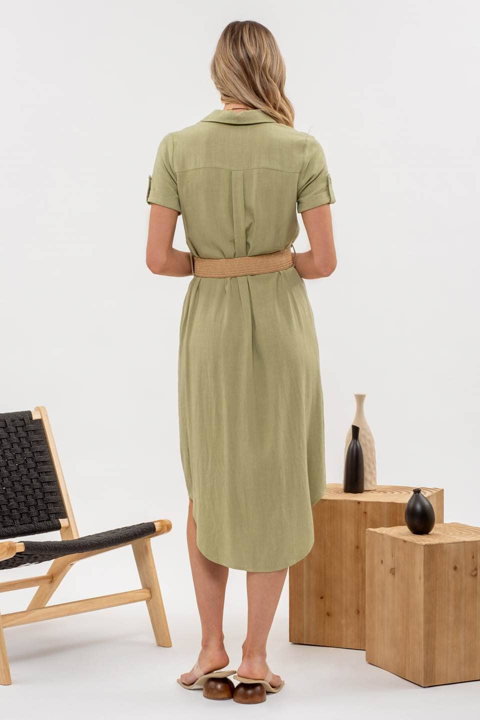 BELTED MIDI DRESS: NATURAL