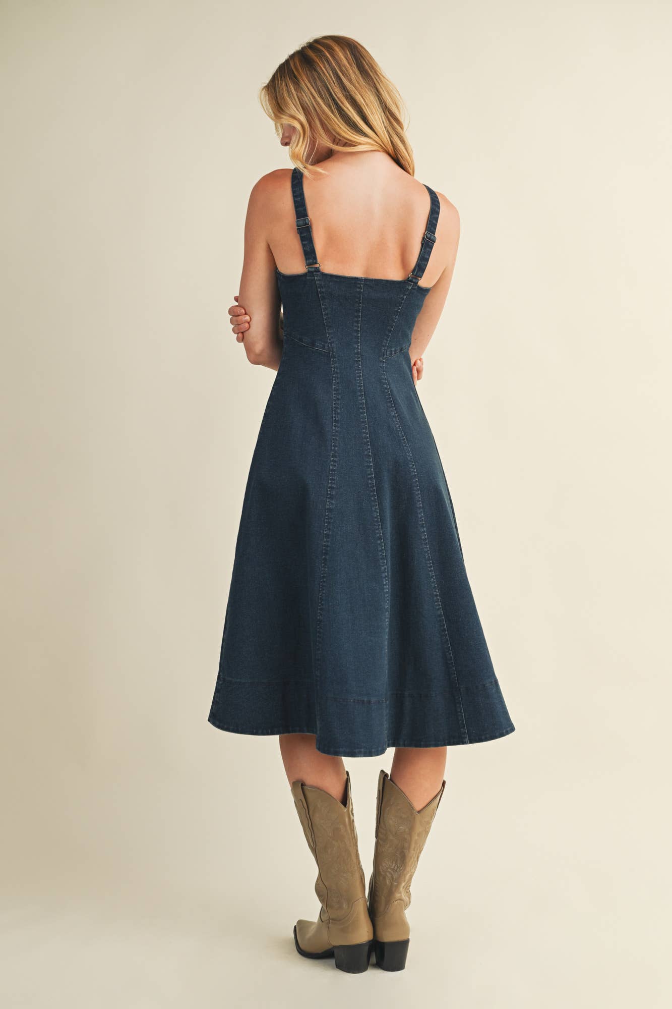 FRONT ZIP CORSET DENIM DRESS