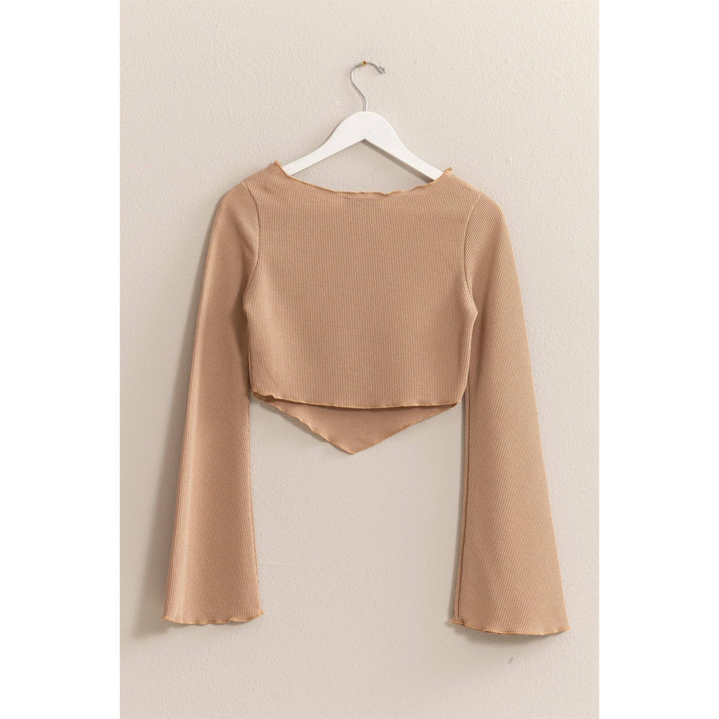 BELL SLEEVE RIBBED KNIT CROP TOP