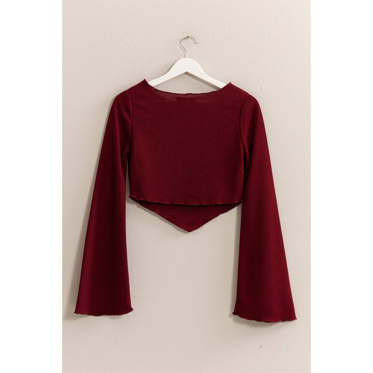 BELL SLEEVE RIBBED KNIT CROP TOP