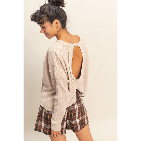 Chic Open Back  Long Sleeve Top