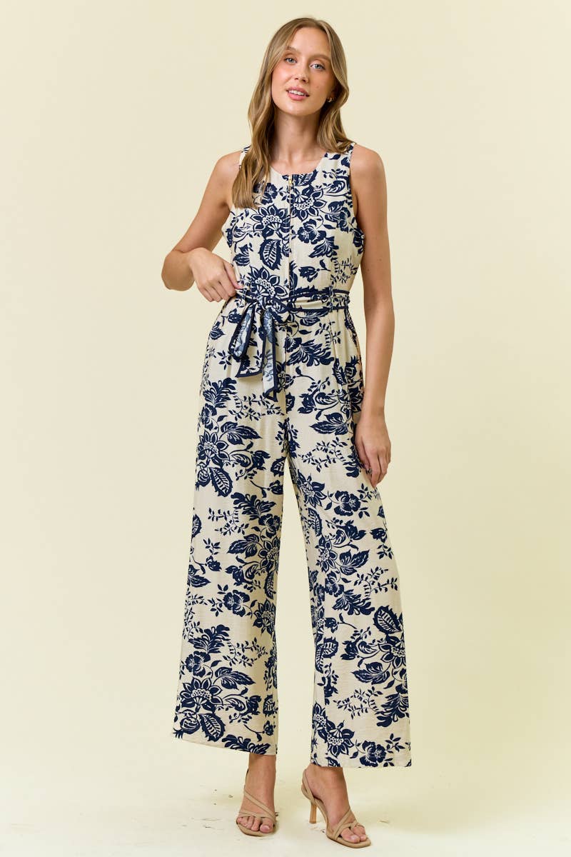 PAISLEY ZIP JUMPSUIT NAVY