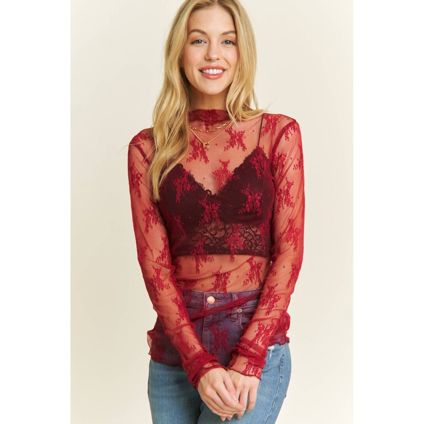 MESH LACE HIGH NECK