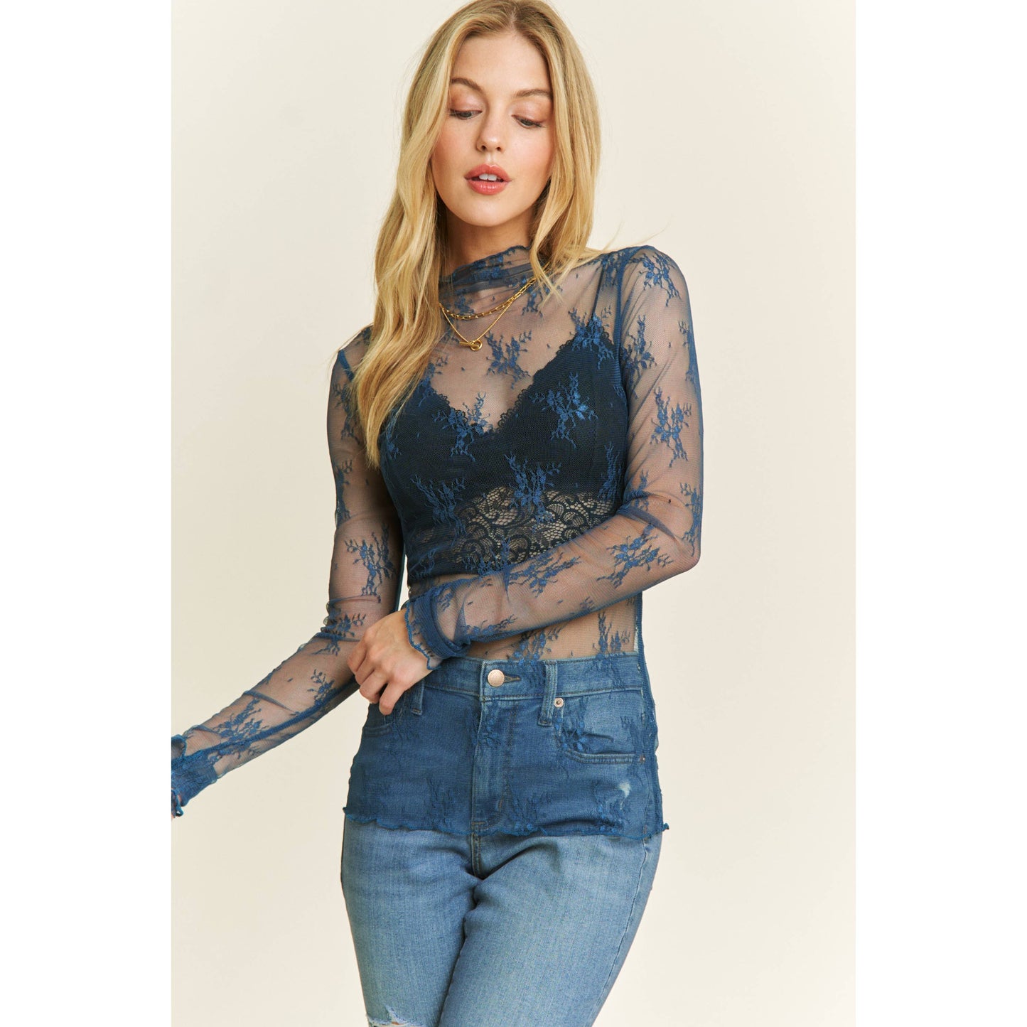 MESH LACE HIGH NECK